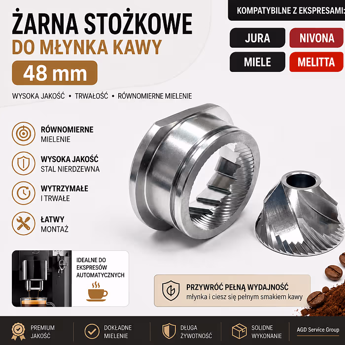 Żarna stożkowe 48 mm do młynka ekspresu Jura Nivona Miele Melitta Żarna stożkowe 48 mm do młynka ekspresu Jura Nivona Miele Melitta