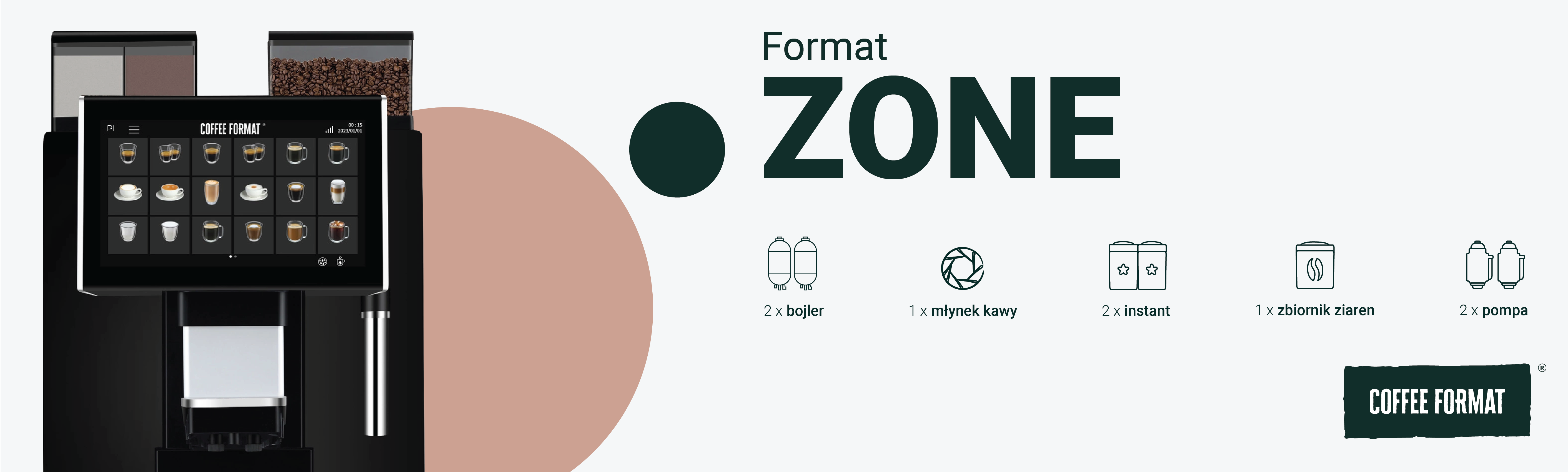 Coffee Format ZONE — ekspres do kawy o wydajności 200 filiżanek dziennie Coffee Format ZONE — ekspres do kawy o wydajności 200 filiżanek dziennie
