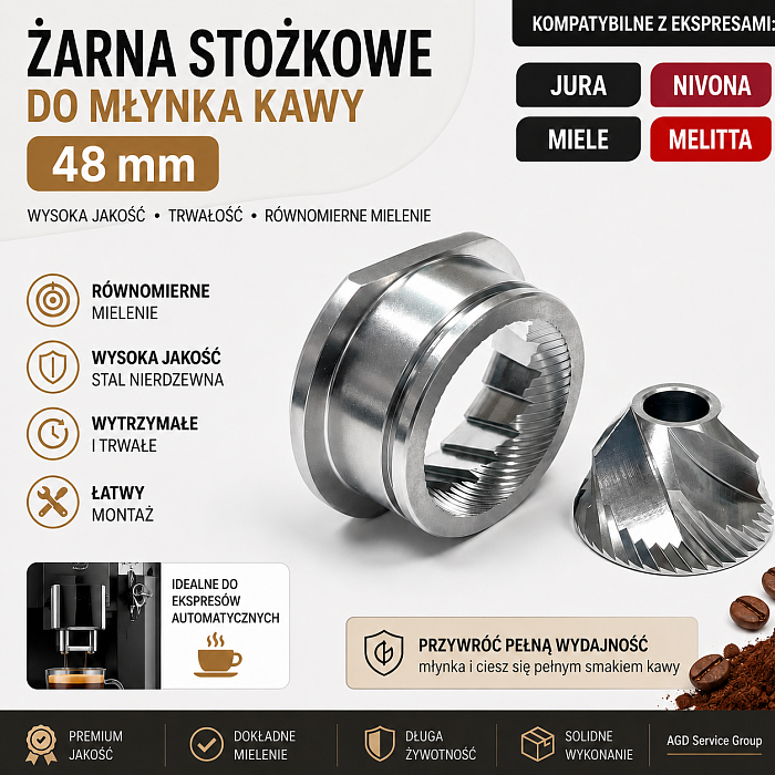 Żarna stożkowe 48 mm do młynka ekspresu Jura Nivona Miele Melitta Żarna stożkowe 48 mm do młynka ekspresu Jura Nivona Miele Melitta